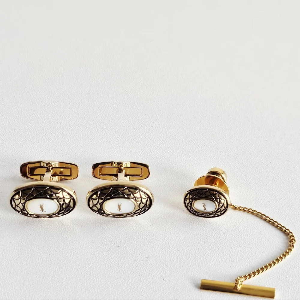 YSL Cufflinks & Tie Tack Set